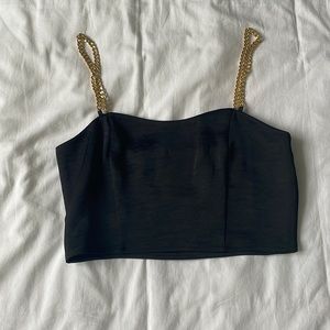 Express crop top with gold detailed straps, worn once, size XS, black